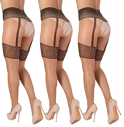 BANANALU gemusterte Ouvert Strumpfhose mit offenem Schritt 20 Den Intimo Noir 20 Daino/Nero- 3er Set L von BANANALU