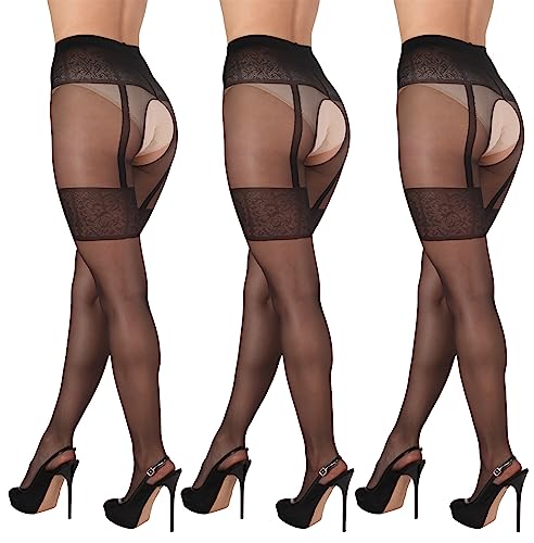 BANANALU gemusterte Ouvert Strumpfhose mit offenem Schritt 20 Den Intimo Noir 20 Nero- 3er Set L von BANANALU