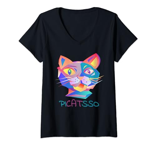 Damen Picasso Kunst Tshirt | Lustiges abstraktes Katzen-T-Shirt T-Shirt mit V-Ausschnitt Damen Picasso Kunst Tshirt | Lustiges abstraktes Katzen-T-Shirt T-Shirt mit V-Ausschnitt von BANANOLOGY
