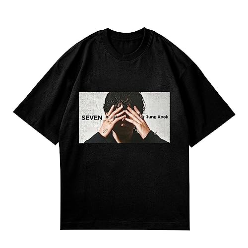 Jungkook Tshirt 7 Seven JK T-Shirt Kurzarm Tops T-Shirt für süße Fans Mädchen Black 1-L von BANB