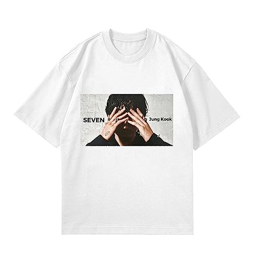 Jungkook Tshirt 7 Seven JK T-Shirt Kurzarm Tops T-Shirt für süße Fans Mädchen White 1-L von BANB