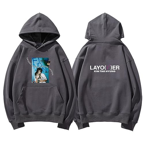 V Solo Album Layover Hoodie Kim Tae Hyung Stütze Merch warmes Dickes Sweatshirt für Fans Grey B-XL von BANB