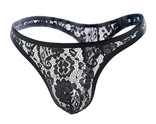 BANDIDAS Herren Slips G-String Spitze Transparenz Sexy Low Rise Tanga Elefantenstring Weich und Atmubgsaktiven Unterhose Schwarz Asiatische Größe XL=EU Größe XS-S von AIEOE