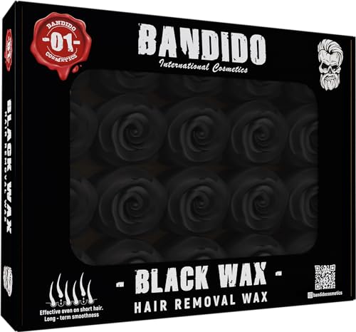 BANDIDO Black Wax Agda Heiß-Wachs 1300gr | Warmwachs | Haarentfernung Wax für Körper Gesicht | Damen und Herren | für heißwachsgerät wachswärmer | 40 Stück a 30gr in Rosenform von Bandido