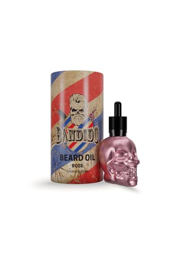 Bandido Bart Öl für die tägliche Bartpflege von 3-Tage-Bart oder Vollbart | Beard Oil als Geschenk für Männer | 40ml mit Pipette Spender | Totenkopf Design | Barber-shop Bart-Serum | (Rose) von BANDIDO