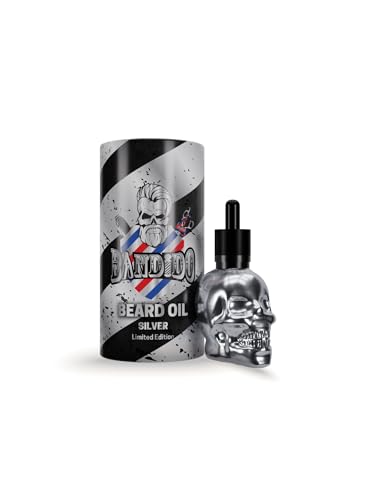 Bandido Bart Öl für die tägliche Bartpflege von 3-Tage-Bart oder Vollbart | Beard Oil als Geschenk für Männer | 40ml mit Pipette Spender | Totenkopf Design | Barber-shop Bart-Serum | (Silver) von BANDIDO