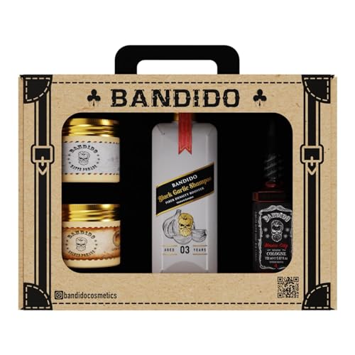 Bandido Care & Style Men Set 4 Teilig | Geschenkset für den gepflegten Mann, Pflegeset mit After Shave, Black Garlic Haarshampoo und 2 sorten Styling Pomade | Gift Set men | geschenkset männer von BANDIDO