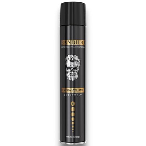 Bandido Hair Spray Extra Volume 400ml Black | Haarspray Herren | Volumen Spray mit Starkem Halt | Extremely Haltegrad 8 | bis zu 24 h Halt und ohne zu verkleben von BANDIDO
