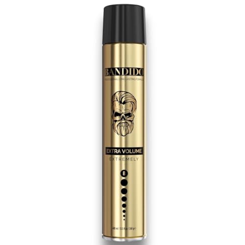 Bandido Hair Spray Extra Volume 400ml Gold | Haarspray Herren | Volumen Spray mit Starkem Halt | Extremely Haltegrad 8 | bis zu 24 h Halt und ohne zu verkleben von BANDIDO