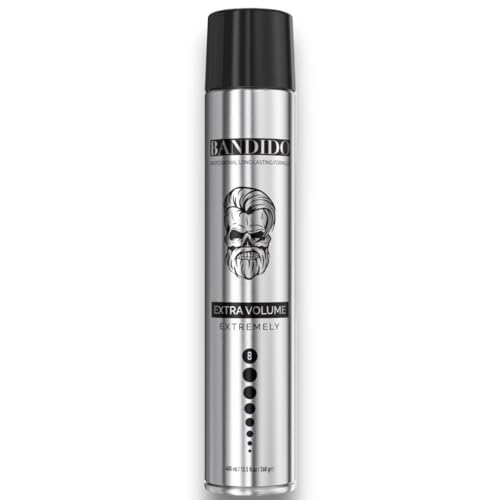 Bandido Hair Spray Extra Volume 400ml Silver | Haarspray Herren | Volumen Spray mit Starkem Halt | Extremely Haltegrad 8 | bis zu 24 h Halt und ohne zu verkleben Bandido Hair Spray Extra Volume 400ml Silver | Haarspray Herren | Volumen Spray mit Starkem Halt | Extremely Haltegrad 8 | bis zu 24 h Halt und ohne zu verkleben von BANDIDO