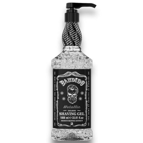 Bandido Shaving Gel Men Rasiergel (1000ml) Transparent Männer Rasur Herren nicht-schäumend präzise Rasur der Bartkonturen mit jeder Rasierklinge Rasiermesser Herren verwendbar (Metallic Silver) von BANDIDO
