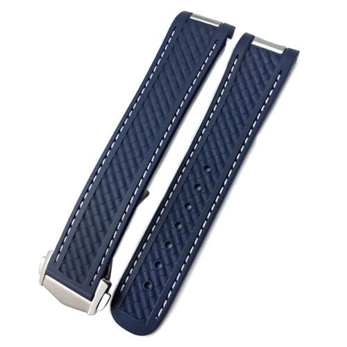 BANDKIT Gebogenes Gummi-Uhrenarmband, 19 mm, 20 mm, 21 mm, passend für Omega AT150 Seamaster 300 Aqua Terra Taucharmbänder, Schwarz / Blau, Golden buckle, Achat von BANDKIT