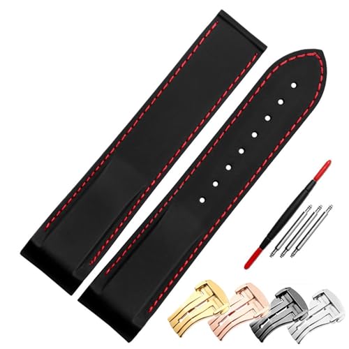 BANDKIT Gummi-Uhrenarmband, 20 mm, 22 mm, Silikon, geeignet für Omega-Uhrenarmband, Faltschließe, gebogene Enden, Armbanduhren, 20mm black buckle, Achat von BANDKIT