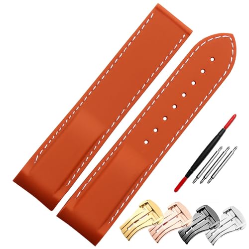 BANDKIT Gummi-Uhrenarmband, 20 mm, 22 mm, Silikon, geeignet für Omega-Uhrenarmband, Faltschließe, gebogene Enden, Armbanduhren, 20mm gold buckle, Achat von BANDKIT