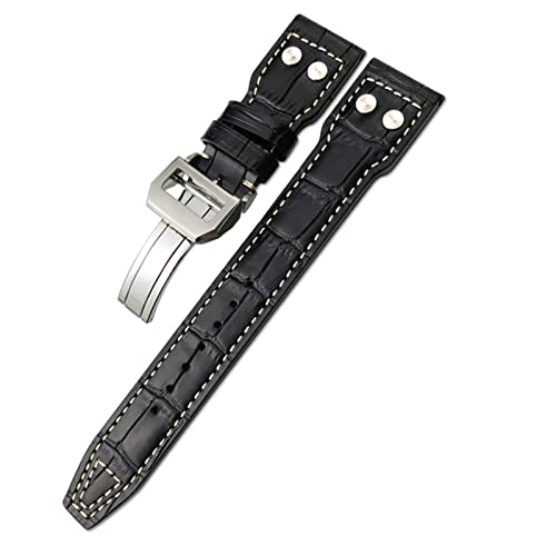 BANDKIT Uhrenarmband für IWC Big Pilot Watch Spitfire Le Pe Prince Kalbsleder, 20 mm, 21 mm, 22 mm, Nietenarmband aus echtem Leder, Schwarz / Weiß, Bambus, 20 mm von BANDKIT