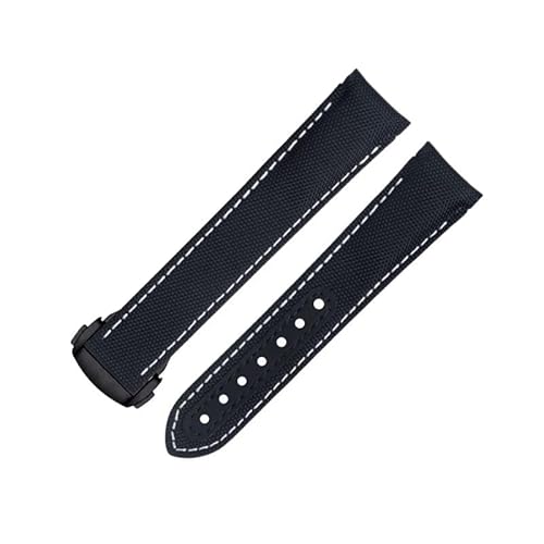 BANDKIT Uhrenarmband mit gebogenem Ende, 20 mm, für Omega-Armband AT150 Seamaster 300 Planet Ocean De Ville, schwarz-weiße Linie, hochdichtes Nylon-Rindsleder, Blau 9 von BANDKIT