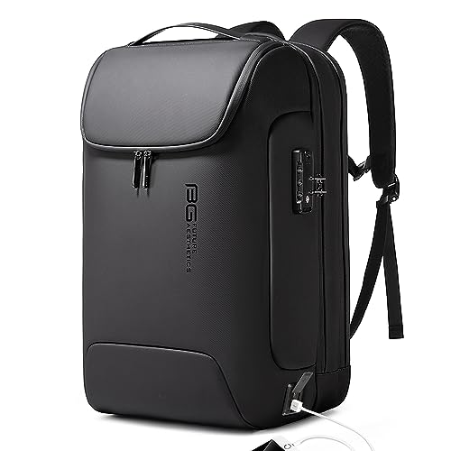 BANGE Anti-Diebstahl-Rucksack mit USB-Ladeanschluss, leichter Business-Rucksack für Damen und Herren, Schwarz (drei Taschen für Reisen), Medium, Laptop von BANGE