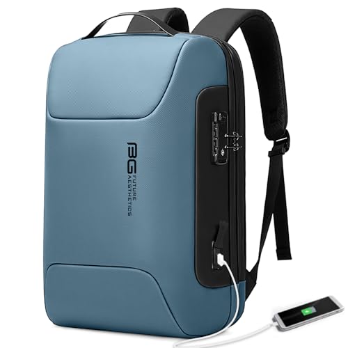 BANGE Anti-Diebstahl-Rucksack mit USB-Ladeanschluss, leichter Business-Rucksack für Männer und Frauen…, Hellblau (zwei Taschen für die Arbeit), Medium, Laptop von BANGE