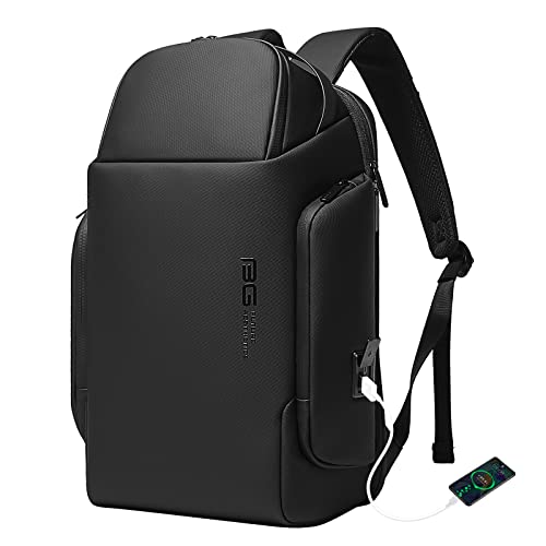 BANGE Intelligenter Business-Rucksack mit USB-Ladeanschluss, leichter Arbeitsrucksack für Damen und Herren, Schwarz, Medium, Stil von BANGE