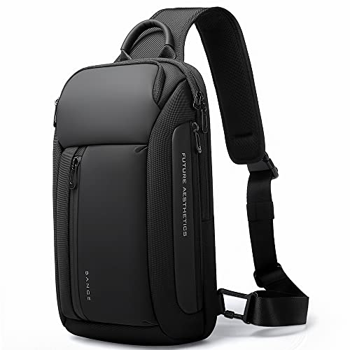 BANGE Sling Bag Wasserdichte Herren Brusttasche Schultertaschen Crossbody Sling Rucksack für Herren 7566schwarz, Sling Rucksäcke von BANGE