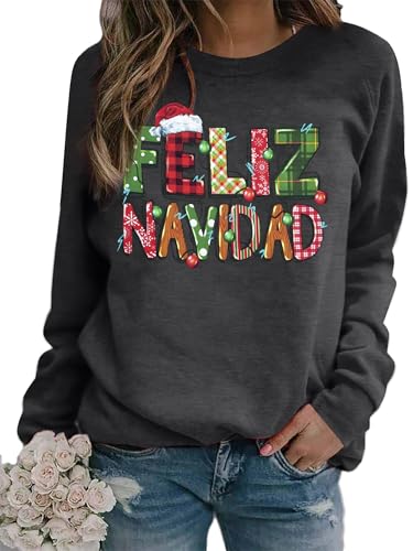 BANGELY Feliz Navidad Weihnachts-Sweatshirt für Damen, hässlicher mexikanischer Weihnachtsmann, Weihnachtspullover, spanischer Urlaub, langärmeliges Oberteil, GRAU, XXL BANGELY Feliz Navidad Weihnachts-Sweatshirt für Damen, hässlicher mexikanischer Weihnachtsmann, Weihnachtspullover, spanischer Urlaub, langärmeliges Oberteil, GRAU, XXL von BANGELY