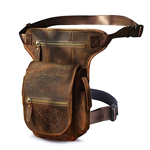 Beintasche Motorrad,Beintasche Echtes Leder männer Design Casual Messenger Schulter Sling Tasche Mode Multifunktionale Gürtel Tasche Drop Bein Tasche Tasche(Brown) von BANGHA