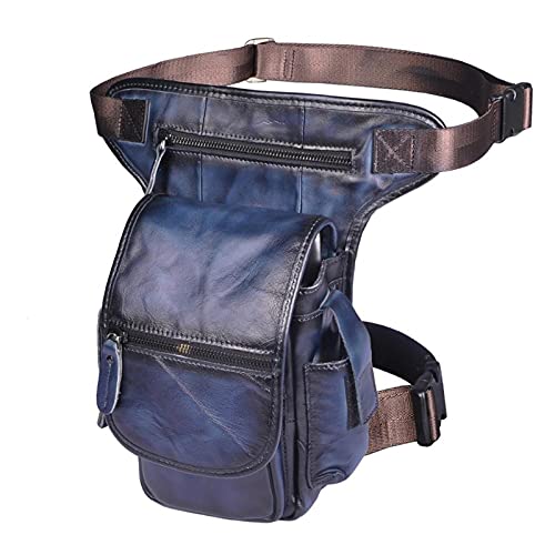 Beintasche Motorrad,Beintasche Echtes Leder männer Design Casual Messenger Schulter Sling Tasche Mode Multifunktionale Gürtel Tasche Drop Bein Tasche Tasche(Deep Blue) von BANGHA