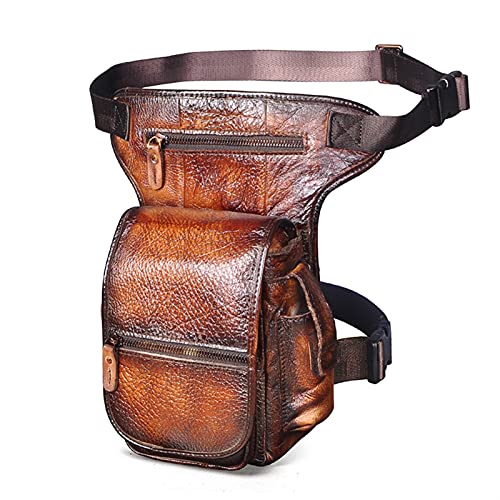 Beintasche Motorrad,Beintasche Echtes Leder männer Design Casual Messenger Schulter Sling Tasche Mode Multifunktionale Gürtel Tasche Drop Bein Tasche Tasche(Gold) von BANGHA