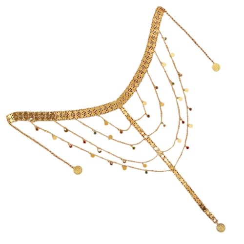 Kopfkette,Kopfschmuck,Kopfkette Gold Hochzeit Kopf Schmuck Golde Farbe Münze Pailletten Kristall Ketten Quaste Braut Kopf Kette Haar Zubehör(Multicolour) von BANGHA