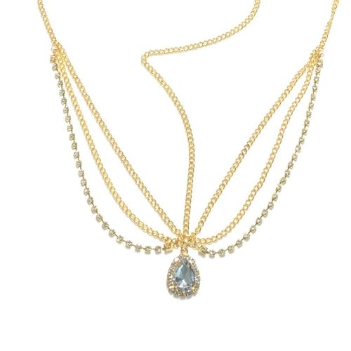 Kopfkette,Kopfschmuck,Kopfkette Gold Kristall Stirn Augenbraue Anhänger Kopfbedeckung Braut Wasser Tropfen Haar Kopf Kette Kopf Styling Werkzeug(Gold) von BANGHA