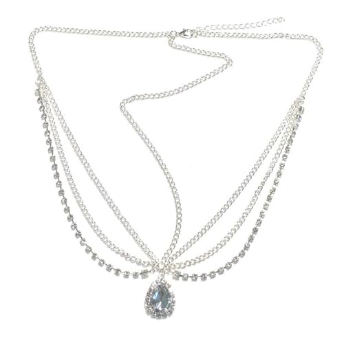 Kopfkette,Kopfschmuck,Kopfkette Gold Kristall Stirn Augenbraue Anhänger Kopfbedeckung Braut Wasser Tropfen Haar Kopf Kette Kopf Styling Werkzeug(Silver) von BANGHA
