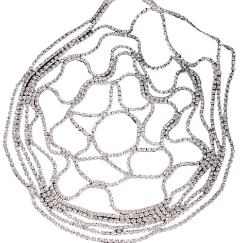 Kopfkette,Kopfschmuck,Kopfkette Gold Vintage Kristall Strass Kappe Kopfstück Kristall Kopf Kette Mesh Kopfstück Stirnband for Frauen Prom(SILVER PLATED) von BANGHA