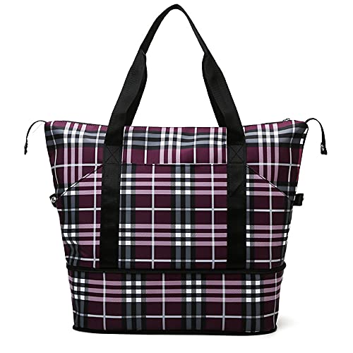 Sporttasche，Gym Bag Reisetasche Mode Grit Tap Bag kann erweitert Werden Schulter Aufbewahrungstasche Große Kapazität Sport Fitness Bag (Color : Purple) von BANGHA