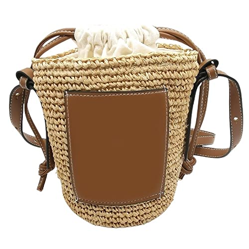 Strohtasche,Strohtasche Damen Handtaschen Frauen Taschen Designer Strandtasche Runde Barrel Stroh gewebt Crossbody Tasche für Frauen Runde Stroh Taschen Taschen von BANGHA