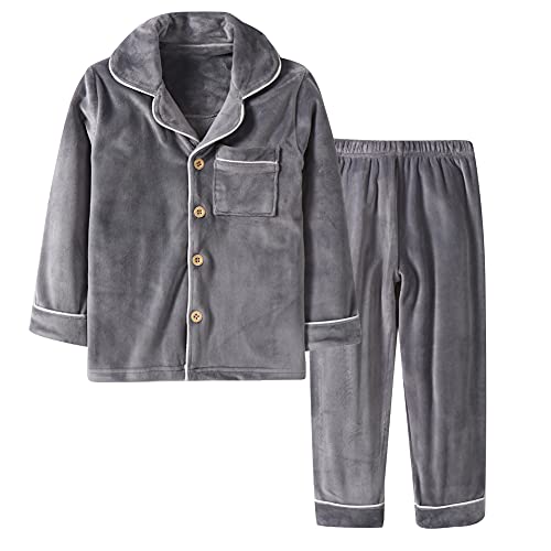 BANGSAUR Jungen Schlafanzüge, Flanell Pyjama Kinder Pijama Kids Pyjamaset 3–14 Jahre Grau,3Jahre(100) von BANGSAUR