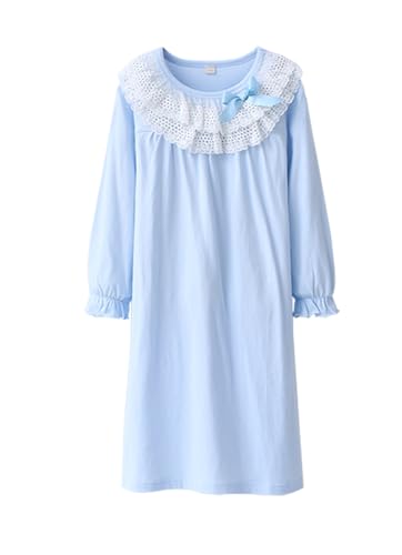 Mädchen Prinzessin Nachthemd, Weihnachten Baumwolle Spitze Nachtwäsche Nachthemd 2er Pack Pyjamas Sleeper Gown 3–15 Jahre (Azurblau,Lange Ärmel,10-12 Jahre) von BANGSAUR