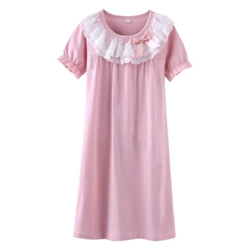 Mädchen Prinzessin Nachthemd, Weihnachten Baumwolle Spitze Nachtwäsche Nachthemd Pyjamas Sleeper Gown 3–15 Jahre (Korallenrot,Kurzärmelig,8-9 Jahre) von BANGSAUR
