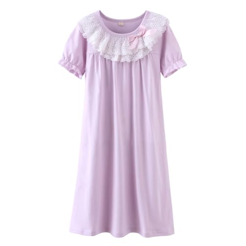 Mädchen Prinzessin Nachthemd, Weihnachten Baumwolle Spitze Nachtwäsche Nachthemd Pyjamas Sleeper Gown 3–15 Jahre (Pinke Frau,Kurzärmelig,10-12 Jahre) von BANGSAUR