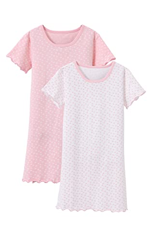 BANGSAUR Nachthemden für Mädchen, Baumwoll-Prinzessin-Nachtwäsche mit Herz-Print, Nachthemd 2er-Pack 3-12 Jahre (Kurzarm, 5-6 Jahre) von BANGSAUR