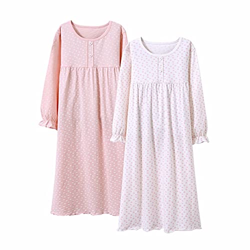 BANGSAUR Nachthemden für Mädchen, Baumwoll-Prinzessin-Nachtwäsche mit Herz-Print, Nachthemd 2er-Pack 3-15 Jahre (Lange Ärmel, 13-15 Jahre) von BANGSAUR