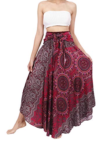 Banjamath® Damen Langer Bohemian Style Gypsy Boho Hippie Rock, Mandala Red 2, Mittel von BANJAMATH