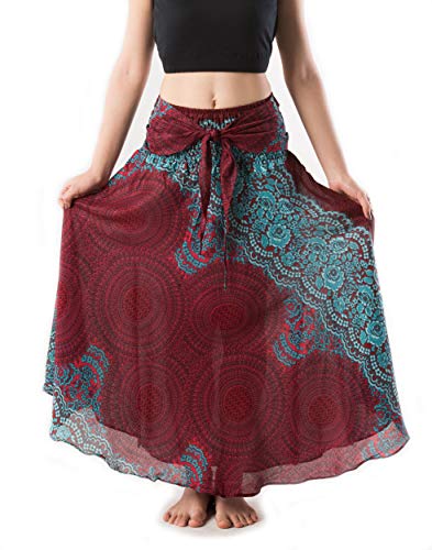 Banjamath® Damen Langer Bohemian Style Gypsy Boho Hippie Rock, Mandala Rot, XX-Large von BANJAMATH