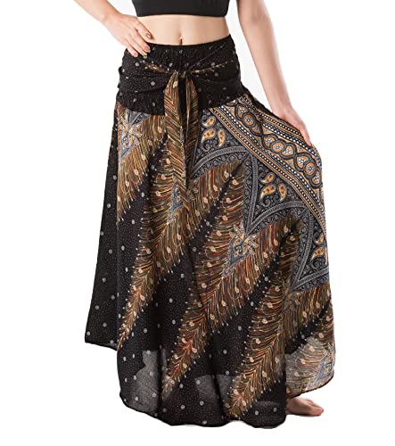 Banjamath® Damen Langer Bohemian Style Gypsy Boho Hippie Rock, Pfauenschwarz., Groß von BANJAMATH