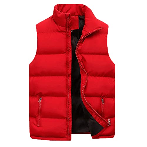 BANLUX Daunenweste Für Herren - Winter Männer Weste Parkas Baumwolle Casual Ärmelloser Stand Dicke Kleidung Männer Einfarbige Weste Mit Reißverschluss Jacke Männer, Rot, 5Xl von BANLUX