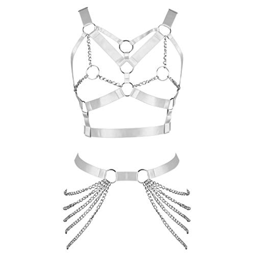 BANSSGOTH Body Chain Harness für Frauen Dessous Full Cage Brustgurt Strumpfband Punk Goth Stretchy Stoff Halloween Rave (Weiß) von BANSSGOTH