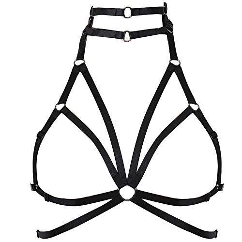 BANSSGOTH Body Harness BH Damen Dessous käfig Punk Gothic Brustgurt gürtel Festival Rave Übergröße Dehnbarer Stoff Tanzen Fotografie(Schwarz) von BANSSGOTH