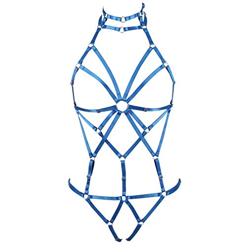 BANSSGOTH Damen Body Harness BH Strumpfband gürtel Dessous käfig Set Brustgurt Punk Gothic körpergeschirr Einstellbar Festival Rave (Royal Blue) von BANSSGOTH