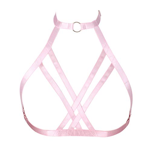 BANSSGOTH Damen Body Harness BH Top Brustgurt Taille Gürtel Dessous Käfig Festival Rave Punk Gothic Stretchy Stoff (Rosa) von BANSSGOTH