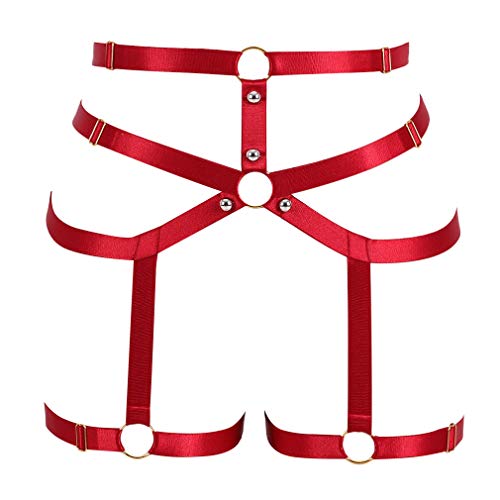 BANSSGOTH Damen Body Harness Strumpfband Beingurt Tanzen Fotografie Stretchy Stoff Punk Gothic Taille Gürtel Strümpfe Strapse - Rot - Einheitsgröße von BANSSGOTH