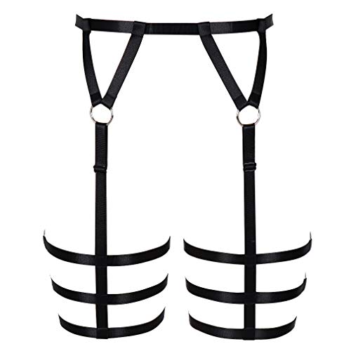 BANSSGOTH Damen Body Harness Strumpfgürtel Full Cage Beinriemen Punk Gothic Plus Size Stretchy Fabric Festival Rave (Schwarz) von BANSSGOTH